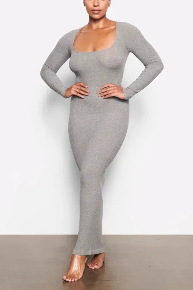 Ribbed Knit Square Neck Maxi Dress - View 8 | TEVQA