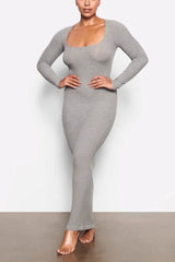 Ribbed Knit Square Neck Maxi Dress - View 8 | TEVQA