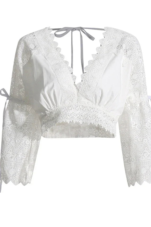 White lace maxi skirt set with cropped top - View 7 | TEVQA