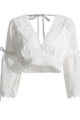 White lace maxi skirt set with cropped top - View 7 | TEVQA
