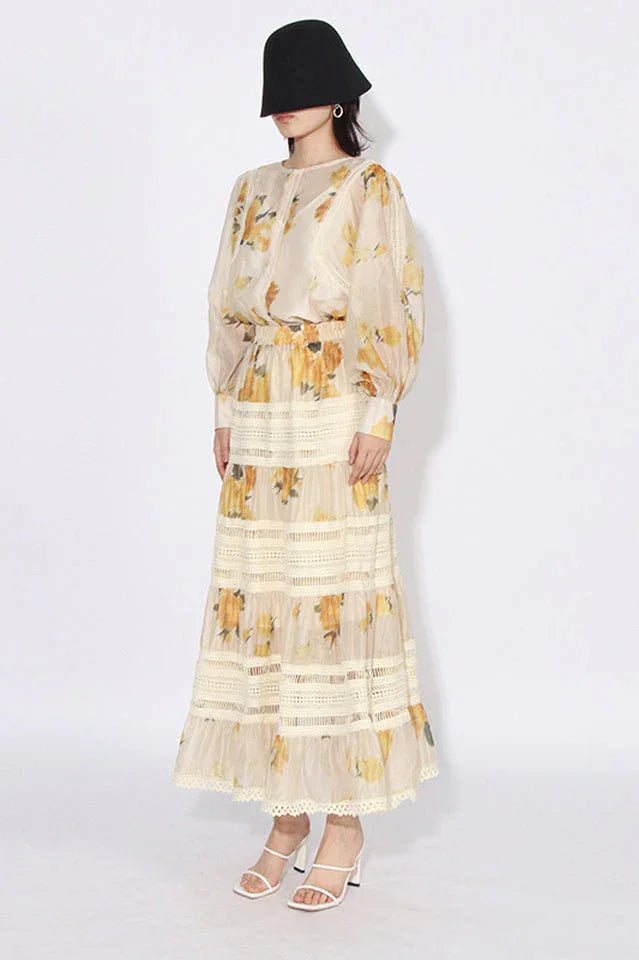 Floral Maxi Dress with Puff Sleeves - View 7 | TEVQA