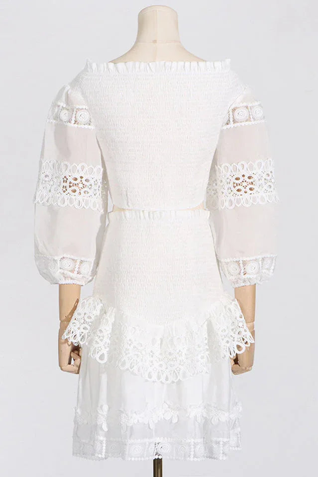 Raina White One-Shoulder Embroidered Set - View 7 | TEVQA