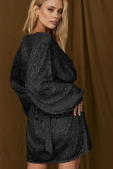 Sequin Puff Sleeve Mini Dress - View 18 | TEVQA