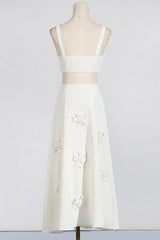 White floral applique crop top and A-line skirt set - View 6 | TEVQA