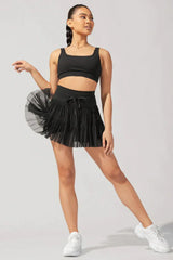 Pirouette Skort with Ruffled Tulle and Drawstring Waist - View 8 | TEVQA