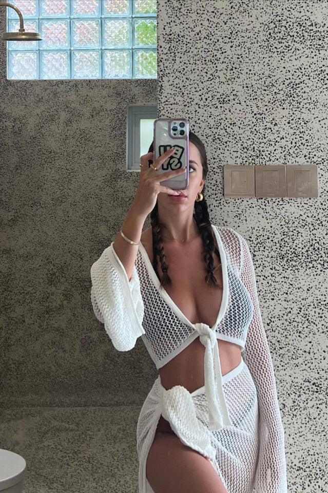 Crochet knit set with maxi skirt and cropped top - View 17 | TEVQA