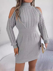 Green Cold Shoulder Cable Knit Sweater Dress - View 15 | TEVQA