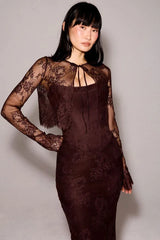 Larra Lace Midi Dress with Bolero Set in Espresso - View 6 | TEVQA