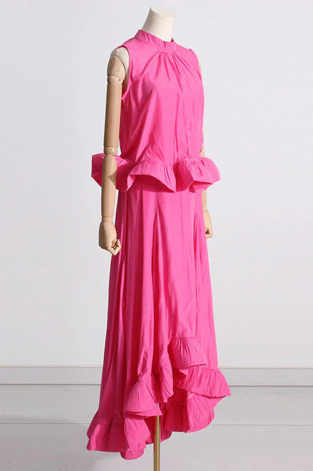 Sleeveless Ruffle Mock Neck Top and Skirt Set - View 9 | TEVQA