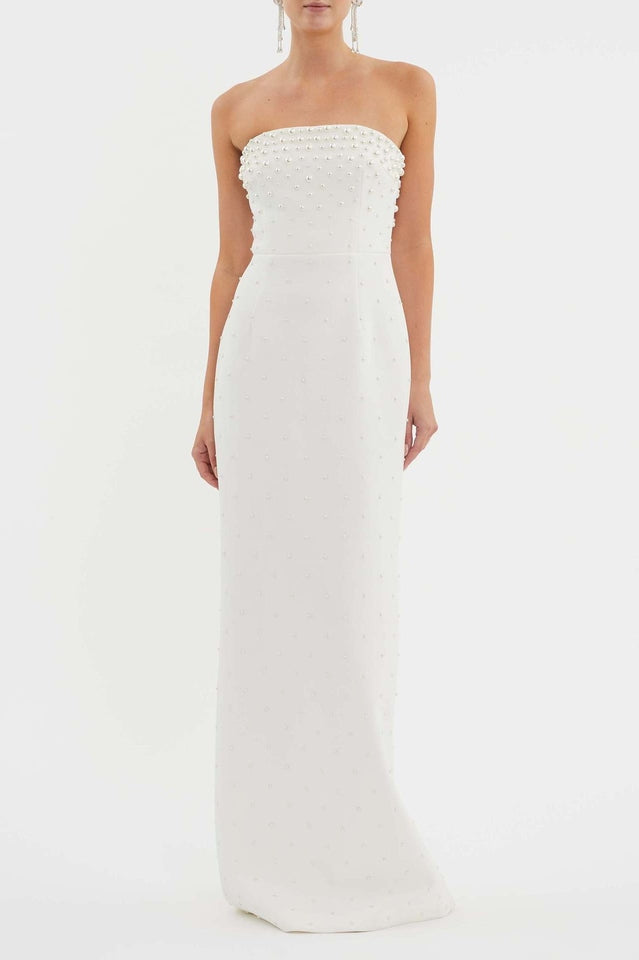 Pearl Embellished Strapless Gown | Dress In Beauty