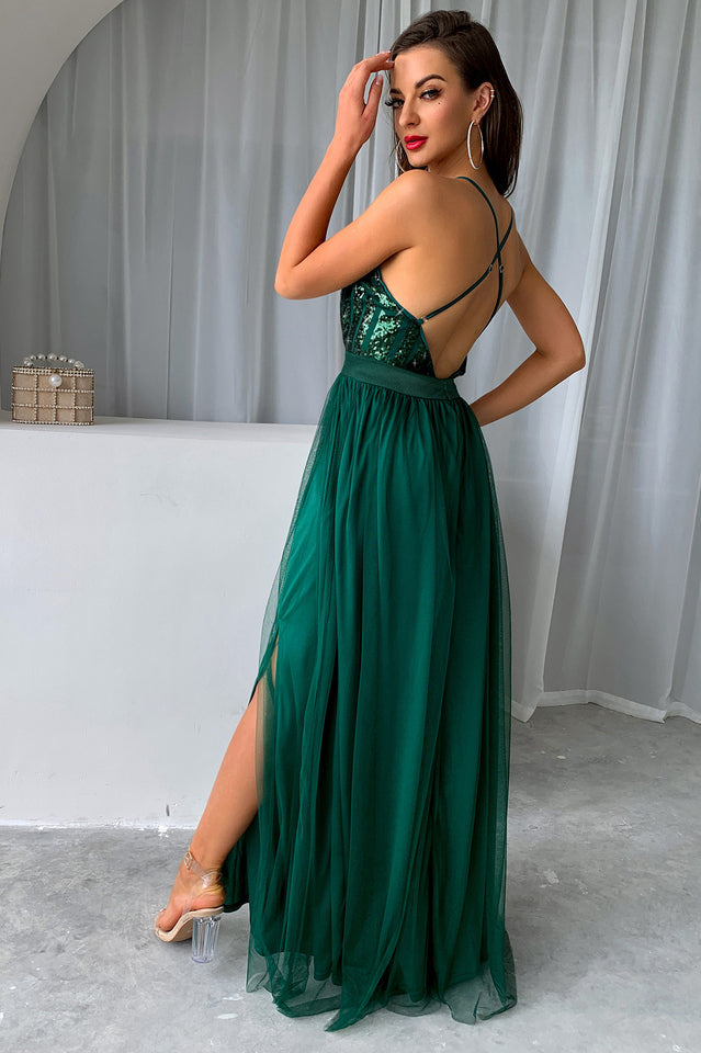Sequined Backless Tulle Evening Prom | Dress In Beauty