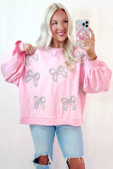 Coquette Pink Bow Applique Sweatshirt - TEVQA