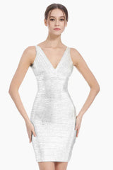 V-Neck Bandage Bodycon Dress - TEVQA