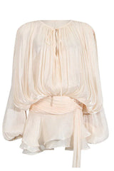 Apricot Ruffled Mini Dress with Flowing Silhouette - View 6 | TEVQA