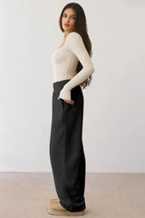 Cream Ribbed Sweetheart Neck Long Sleeve Top - TEVQA