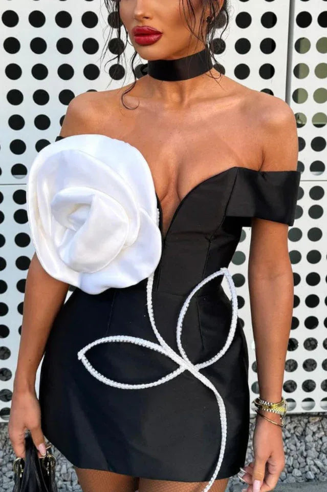Tina 3D Flower Embellished Mini Dress - TEVQA