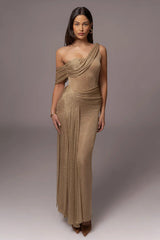 Gold Draped Metallic Maxi Dress | Dress In Beauty