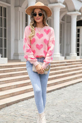 Blissful Jacquard Pink Heart Sweater | Dress In Beauty