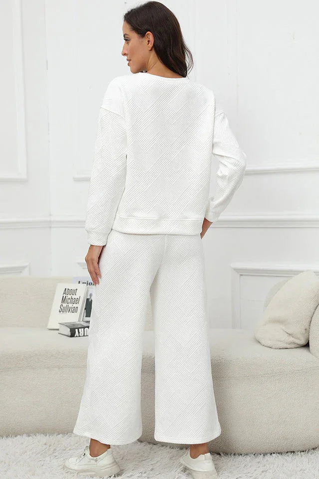 Textured Long Sleeve Top & Pants Set - TEVQA