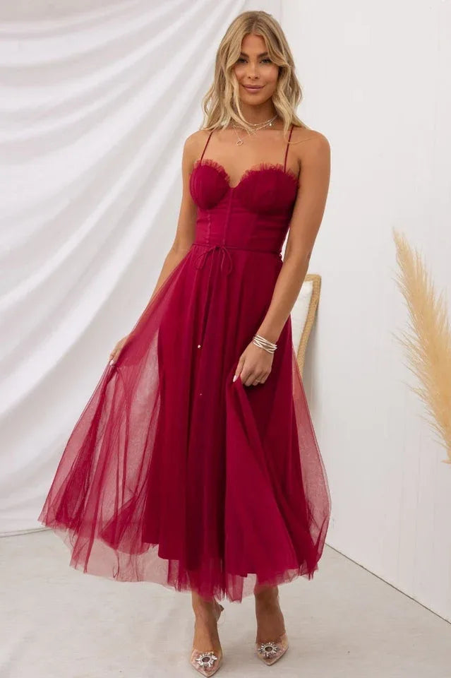 Cindy Tulle Midi Dress - TEVQA
