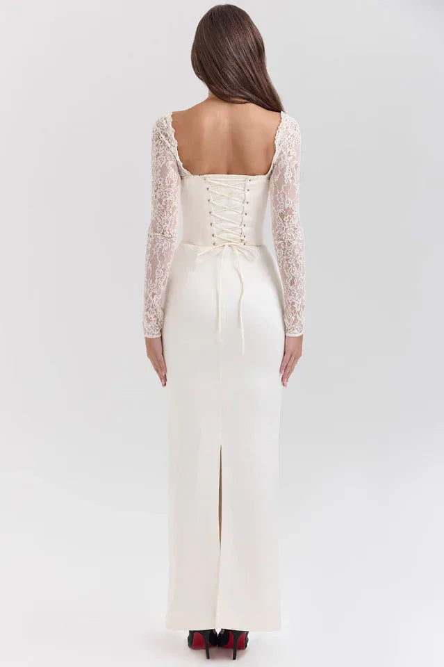 Vintage Ivory Satin Maxi Dress - TEVQA