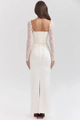 Vintage Ivory Satin Maxi Dress - TEVQA
