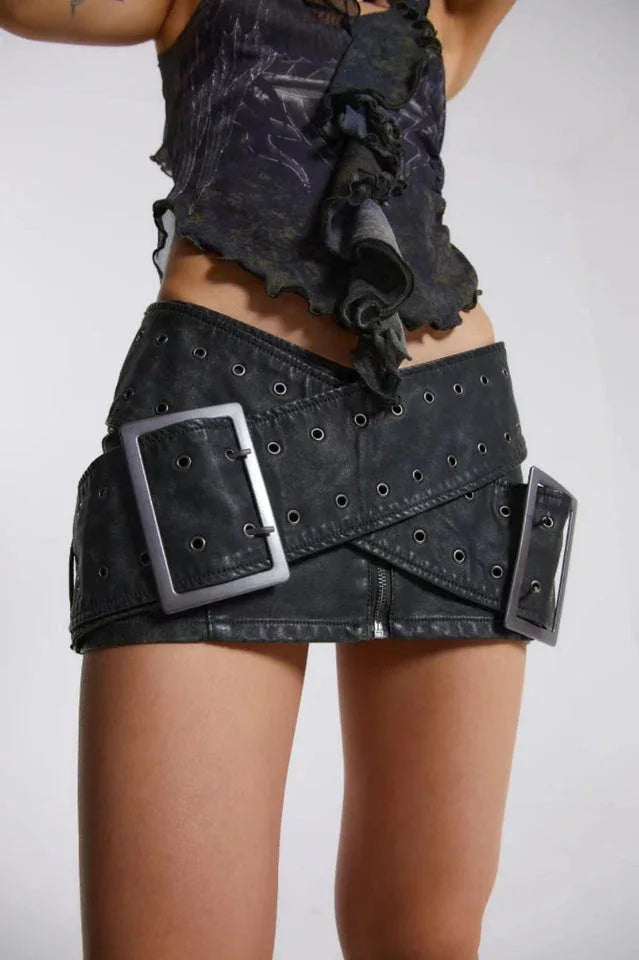 Faux Leather Wrap Mini Skirt - View 13 | TEVQA