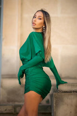 Eirak Ruched Mini Dress with Integrated Gloves - View 13 | TEVQA