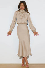 High Neck Satin Midi Dress - View 17 | TEVQA