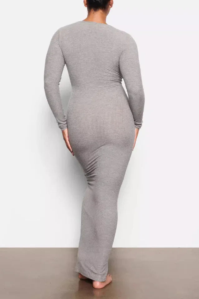 Ribbed Knit Square Neck Maxi Dress - View 9 | TEVQA