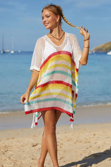 Rainbow Stripe Openwork Slit Cover Up - View 9 | TEVQA