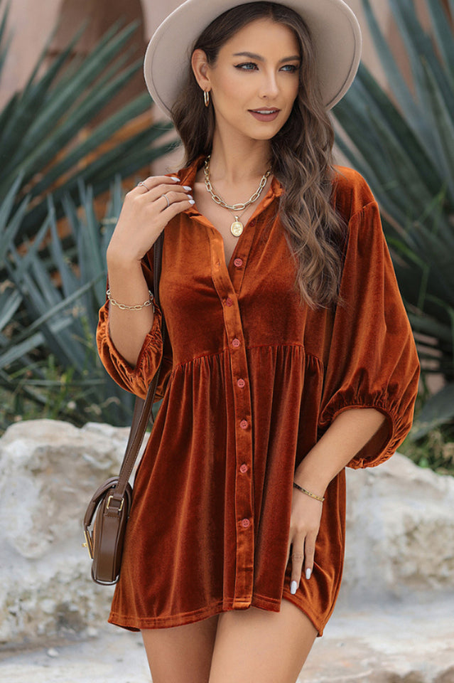 Chestnut Ruffle Velvet Tunic Top | Dress In Beauty