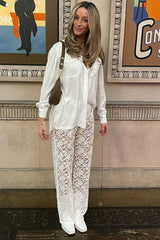 Lace Wide Leg Trousers - View 7 | TEVQA