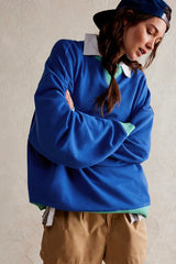 Comfy Chic Contrast Trim Oversized Sweatshirt - TEVQA