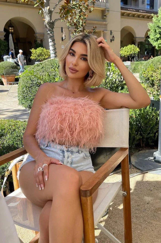 Strapless feather crop top - View 6 | TEVQA