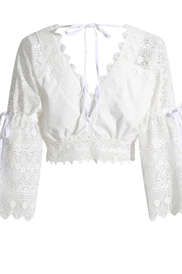 White lace maxi skirt set with cropped top - View 8 | TEVQA