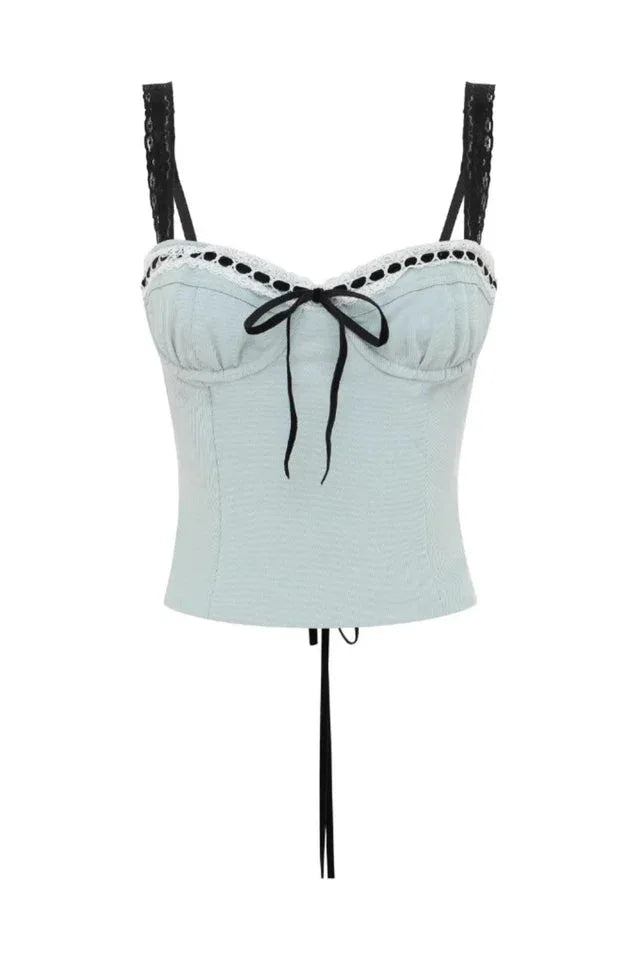 Fitted Strappy Corset Top with Ribbon Detail - View 6 | TEVQA