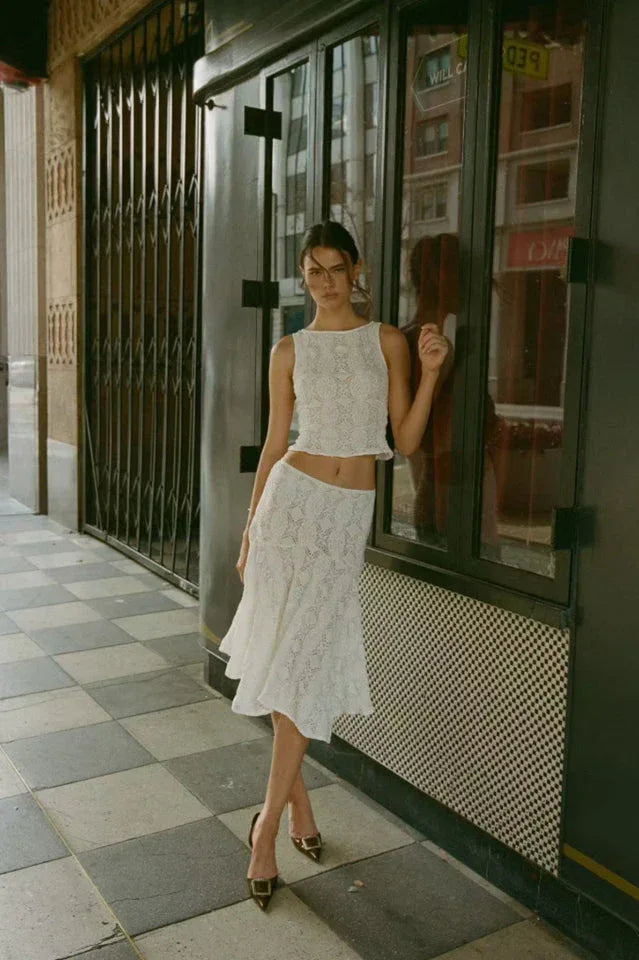 Crochet knit midi skirt set - View 14 | TEVQA