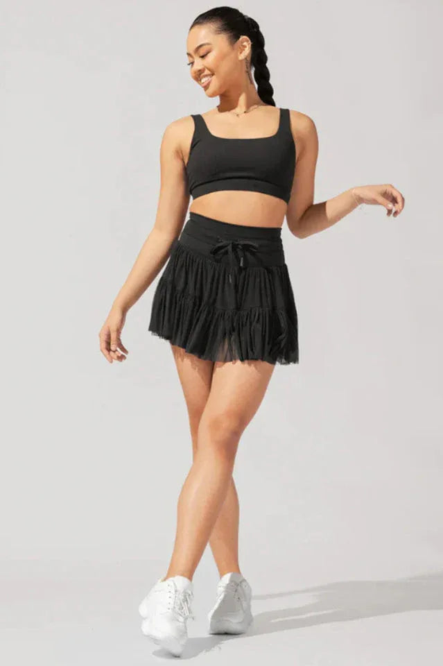 Pirouette Skort with Ruffled Tulle and Drawstring Waist - View 9 | TEVQA