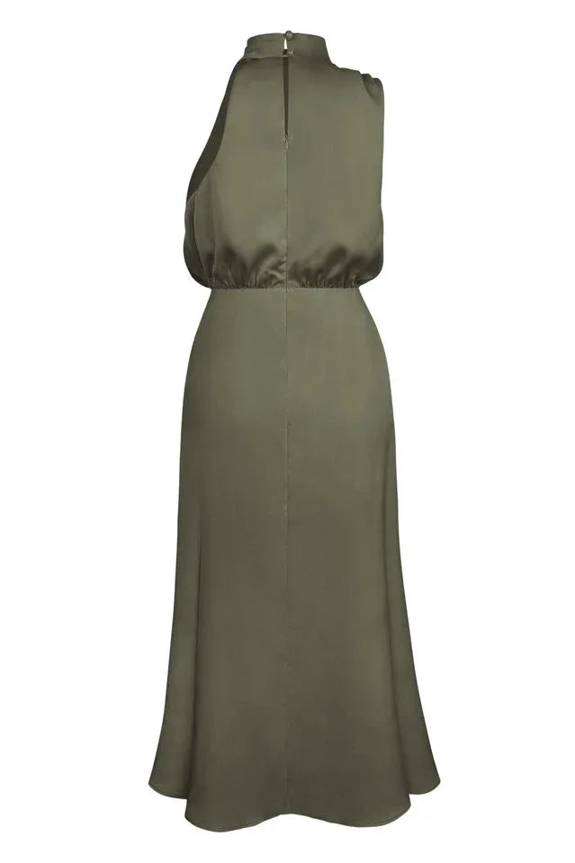Satin Halter Neck Midi Dress - View 50 | TEVQA