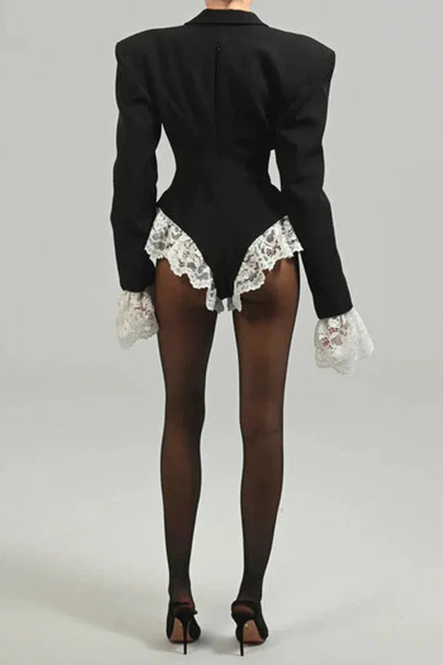 V Neck Lace Embellished Blazer - TEVQA