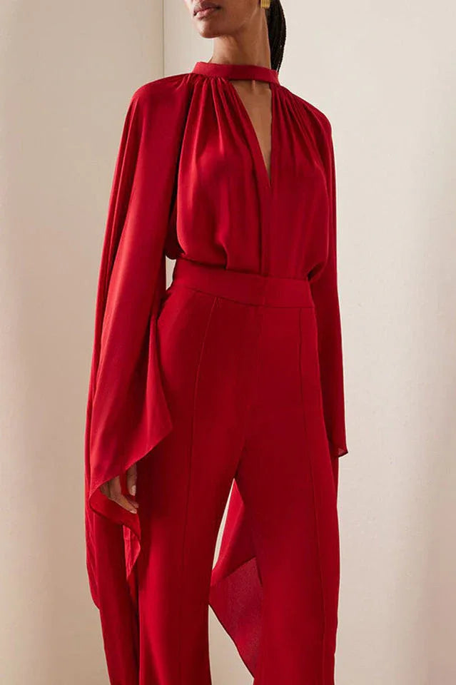 Ambrea Shawl Ruch Cutout Pants Set - TEVQA