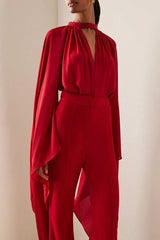 Ambrea Shawl Ruch Cutout Pants Set - TEVQA