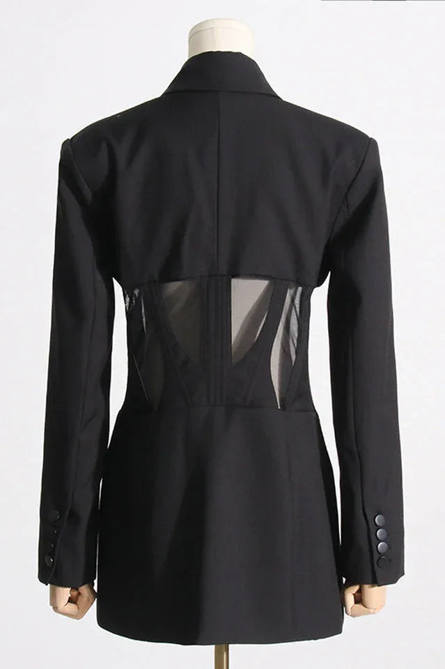 Tuxedo dress with sheer detail - View 7 | TEVQA