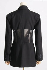 Tuxedo dress with sheer detail - View 7 | TEVQA