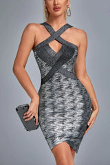 Rutia Metallic Mini Bandage Dress - TEVQA