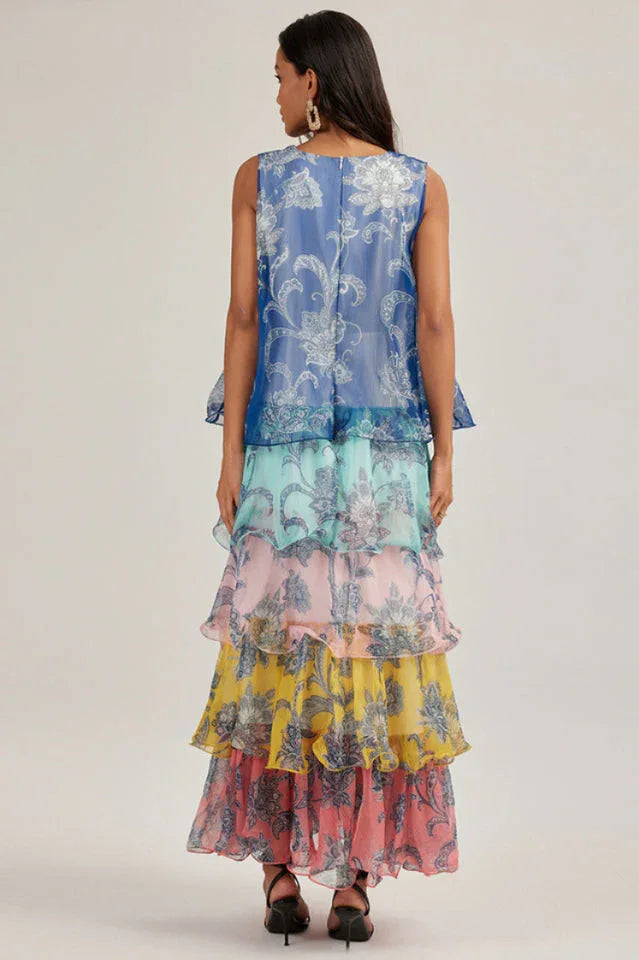 Cynthia Printed Tiered Ruffle Maxi Dress - View 6 | TEVQA