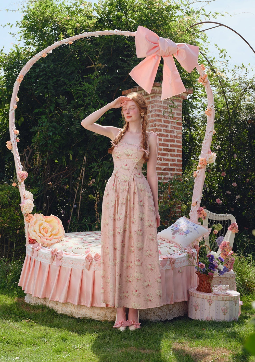 Floral print A-line dress with tie back detail - View 6 | TEVQA