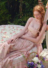 Floral print A-line dress with tie back detail - View 7 | TEVQA