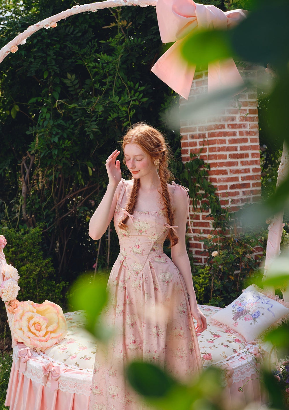 Floral print A-line dress with tie back detail - View 9 | TEVQA